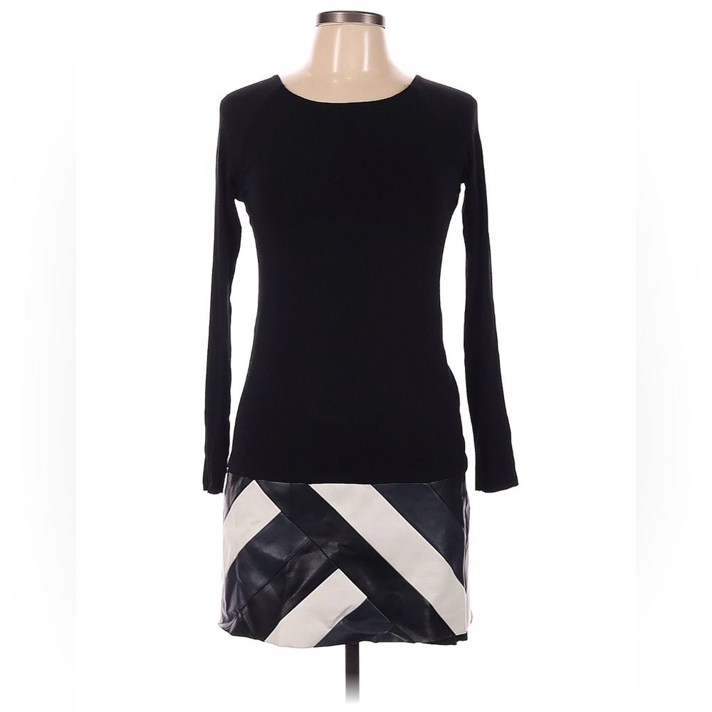 Bailey 44 Black Long Sleeve Dress Black White Striped Bottom Detail Small